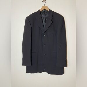 Sergio Valentino Black 3 Button 100% Wool 52 6 L Blazer Jacket Super 100’s